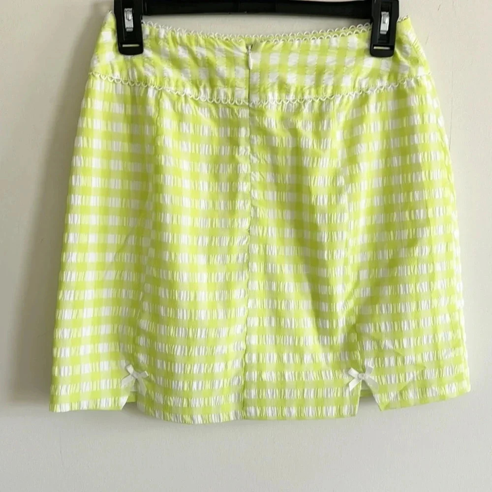 For Love and Lemons lime green gingham plaid mini skirt with bows NWT sz S & XS - Picture 5 of 9